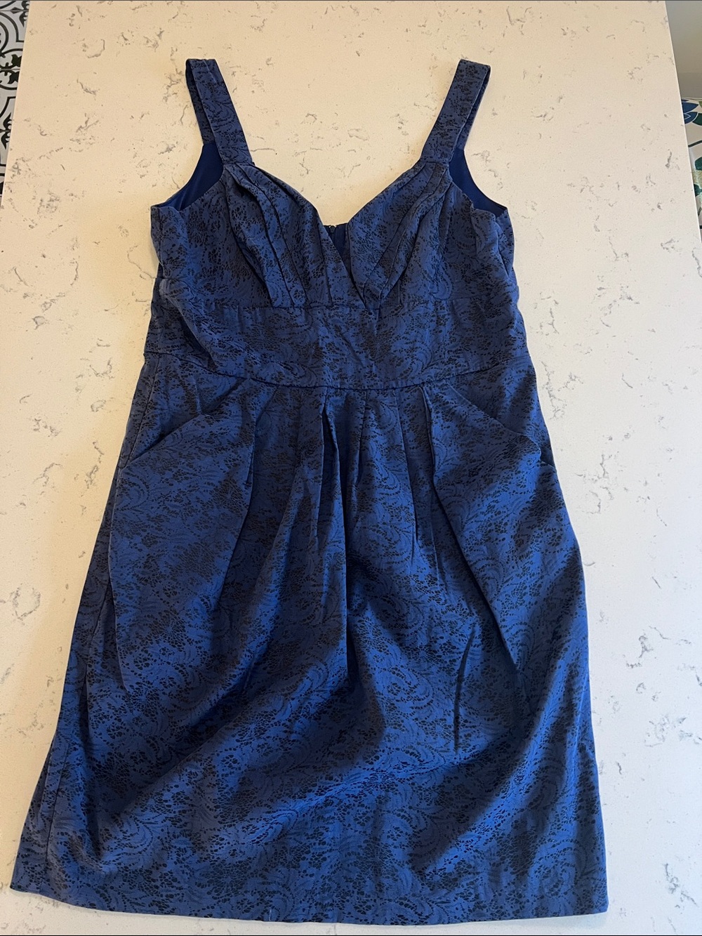 Bisou Bisou Blue Jacquard A-Line Midi Dress